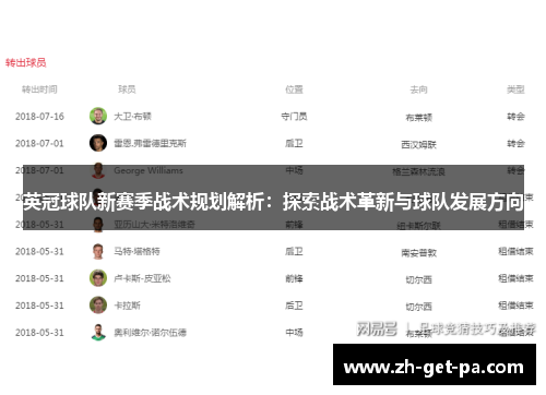 英冠球队新赛季战术规划解析：探索战术革新与球队发展方向