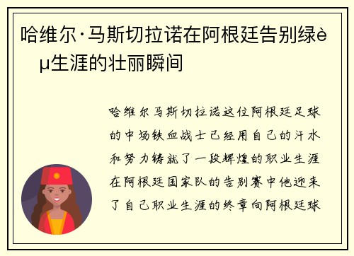 哈维尔·马斯切拉诺在阿根廷告别绿茵生涯的壮丽瞬间