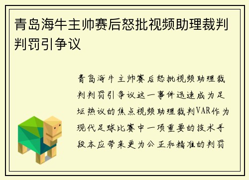 青岛海牛主帅赛后怒批视频助理裁判判罚引争议